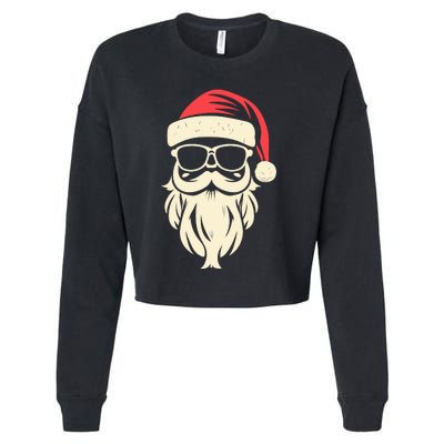 Funny Hipster Santa Beard Sunglasses And Red Hat Christmas Cropped Pullover Crew