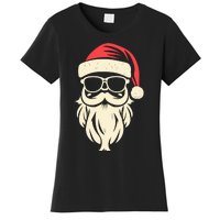 Funny Hipster Santa Beard Sunglasses And Red Hat Christmas Women's T-Shirt