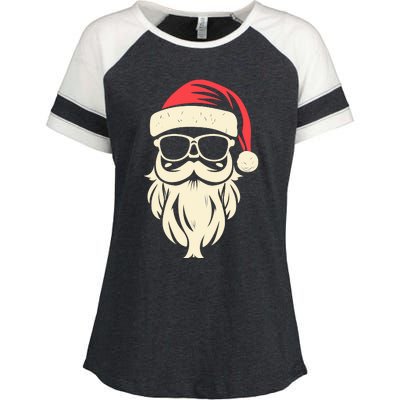 Funny Hipster Santa Beard Sunglasses And Red Hat Christmas Enza Ladies Jersey Colorblock Tee