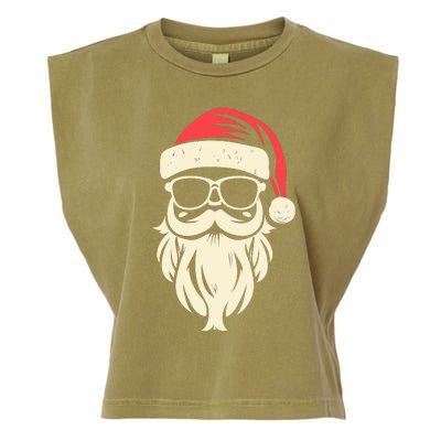 Funny Hipster Santa Beard Sunglasses And Red Hat Christmas Garment-Dyed Women's Muscle Tee