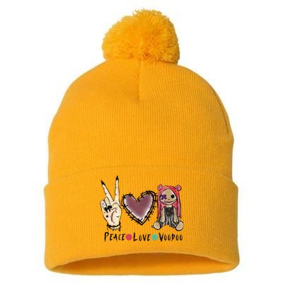 Funny Halloween Shirts, Peace Love Voodoo Pom Pom 12in Knit Beanie