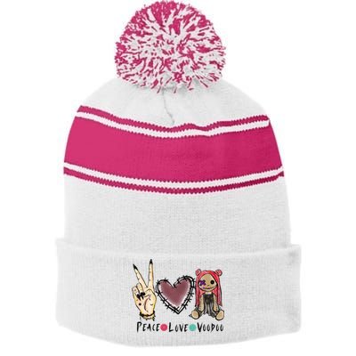 Funny Halloween Shirts, Peace Love Voodoo Stripe Pom Pom Beanie