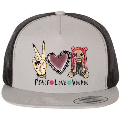 Funny Halloween Shirts, Peace Love Voodoo Flat Bill Trucker Hat