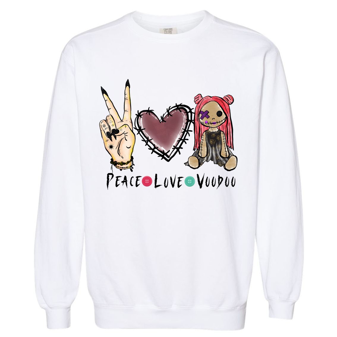 Funny Halloween Shirts, Peace Love Voodoo Garment-Dyed Sweatshirt