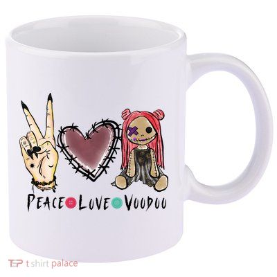 Funny Halloween Shirts, Peace Love Voodoo 11oz C Handle Ceramic Mug