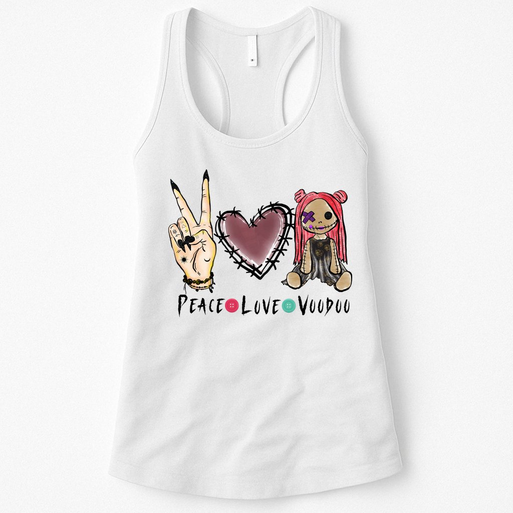 Funny Halloween Shirts, Peace Love Voodoo Womens Tank Top