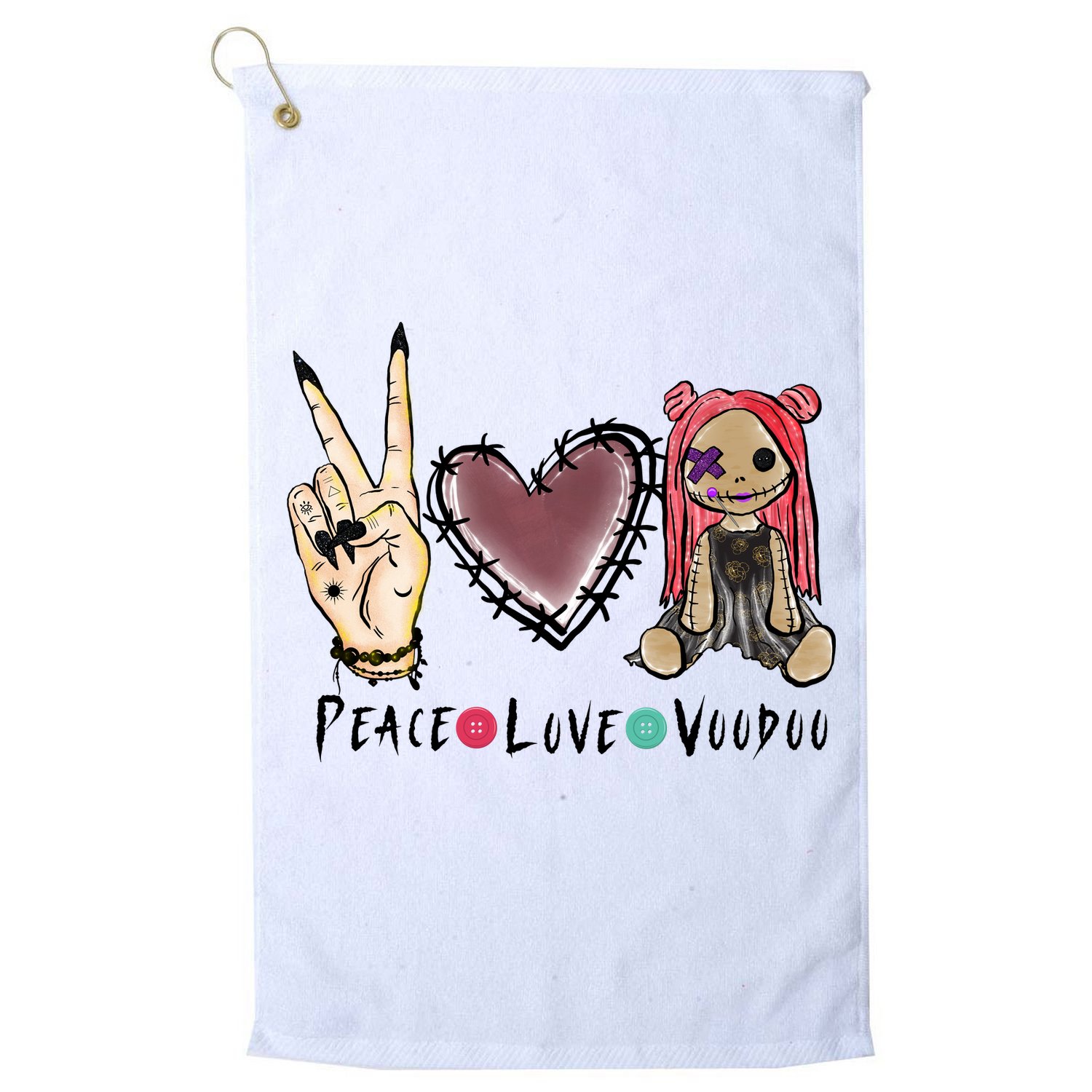Funny Halloween Shirts, Peace Love Voodoo Golf Towel