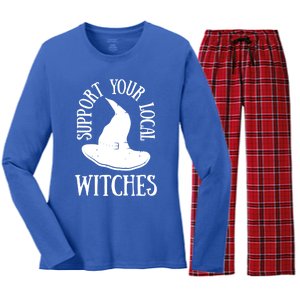 Funny Halloween Support Your Local Witches Funny Gift Women's Long Sleeve Flannel Pajama Set 