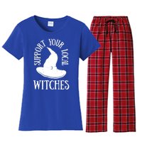 Funny Halloween Support Your Local Witches Funny Gift Women's Flannel Pajama Set