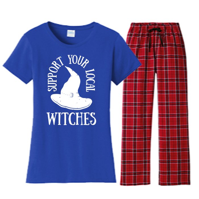 Funny Halloween Support Your Local Witches Funny Gift Women's Flannel Pajama Set