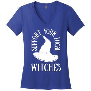 Funny Halloween Support Your Local Witches Funny Gift Women's V-Neck T-Shirt