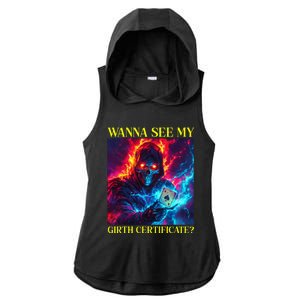 Funny Hard Skeleton Wanna See My Girth Certificate Ladies PosiCharge Tri-Blend Wicking Draft Hoodie Tank