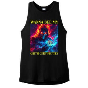 Funny Hard Skeleton Wanna See My Girth Certificate Ladies PosiCharge Tri-Blend Wicking Tank