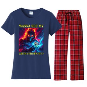 Funny Hard Skeleton Wanna See My Girth Certificate Women's Flannel Pajama Set