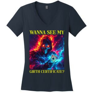 Funny Hard Skeleton Wanna See My Girth Certificate Women's V-Neck T-Shirt