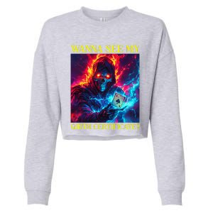 Funny Hard Skeleton Wanna See My Girth Certificate Cropped Pullover Crew