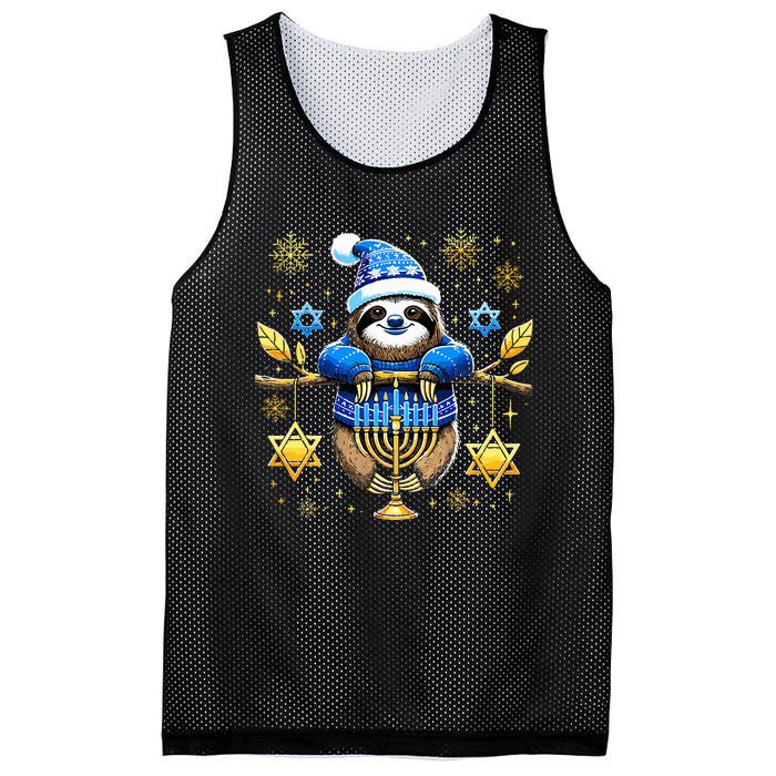 Funny Hanukkah Sloth Jewish Chanukah Sleeping Hanukkah PJs  Mesh Reversible Basketball Jersey Tank