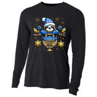 Funny Hanukkah Sloth Jewish Chanukah Sleeping Hanukkah PJs  Cooling Performance Long Sleeve Crew