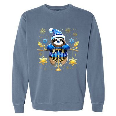 Funny Hanukkah Sloth Jewish Chanukah Sleeping Hanukkah PJs  Garment-Dyed Sweatshirt