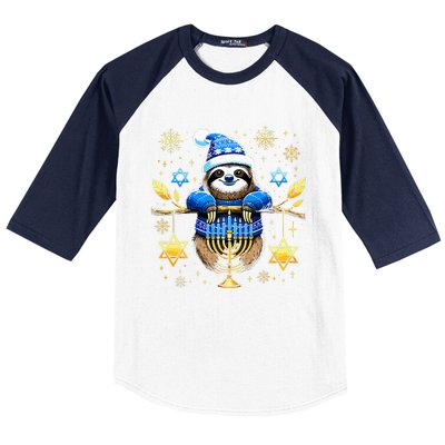 Funny Hanukkah Sloth Jewish Chanukah Sleeping Hanukkah PJs  Baseball Sleeve Shirt