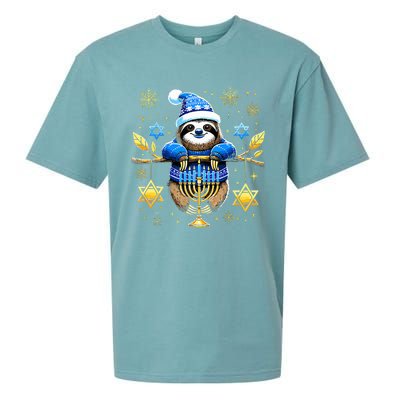 Funny Hanukkah Sloth Jewish Chanukah Sleeping Hanukkah PJs  Sueded Cloud Jersey T-Shirt