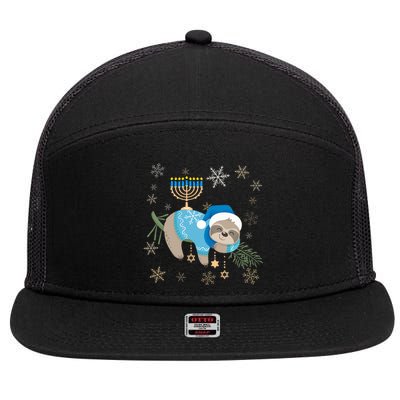 Funny Hanukkah Sloth Jewish Chanukah Sleeping  7 Panel Mesh Trucker Snapback Hat