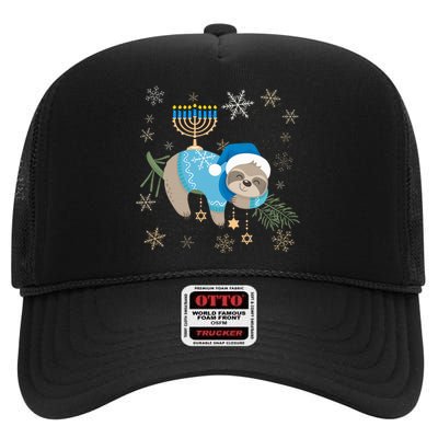 Funny Hanukkah Sloth Jewish Chanukah Sleeping  High Crown Mesh Back Trucker Hat