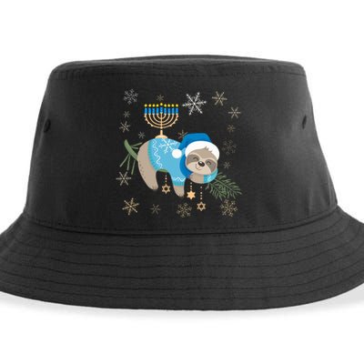 Funny Hanukkah Sloth Jewish Chanukah Sleeping  Sustainable Bucket Hat