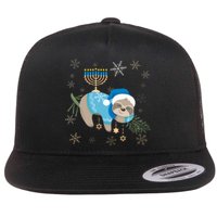 Funny Hanukkah Sloth Jewish Chanukah Sleeping  Flat Bill Trucker Hat