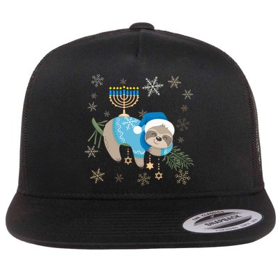 Funny Hanukkah Sloth Jewish Chanukah Sleeping  Flat Bill Trucker Hat