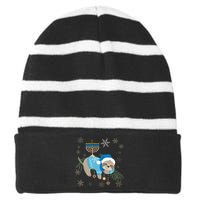 Funny Hanukkah Sloth Jewish Chanukah Sleeping  Striped Beanie with Solid Band