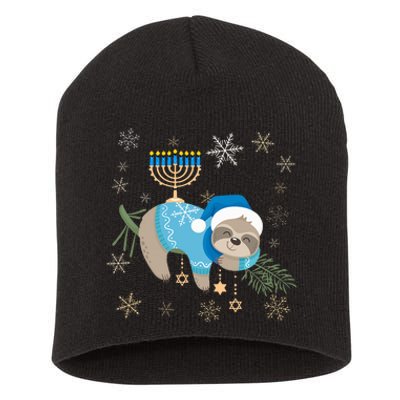 Funny Hanukkah Sloth Jewish Chanukah Sleeping  Short Acrylic Beanie