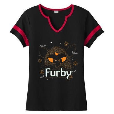 Furby Halloween Spooky Lines Pumpkin Furby Ladies Halftime Notch Neck Tee