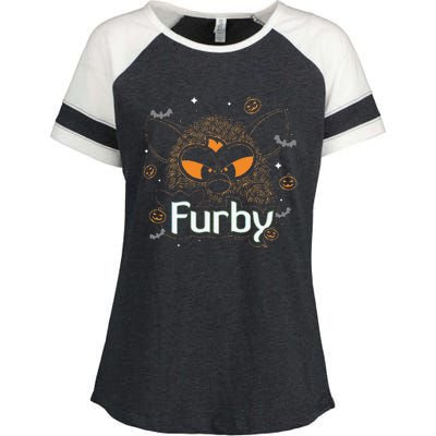 Furby Halloween Spooky Lines Pumpkin Furby Enza Ladies Jersey Colorblock Tee