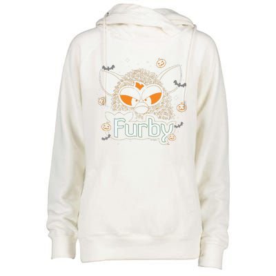 Furby Halloween Spooky Lines Pumpkin Furby Womens Funnel Neck Pullover Hood