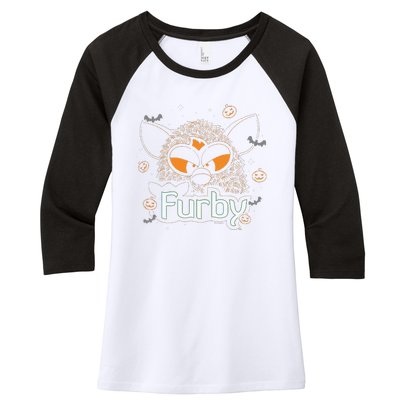 Furby Halloween Spooky Lines Pumpkin Furby Women's Tri-Blend 3/4-Sleeve Raglan Shirt