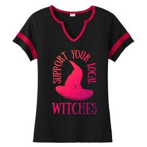 Funny Halloween Support Your Local Witches Funny Gift Ladies Halftime Notch Neck Tee