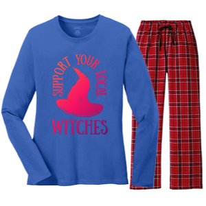 Funny Halloween Support Your Local Witches Funny Gift Women's Long Sleeve Flannel Pajama Set 