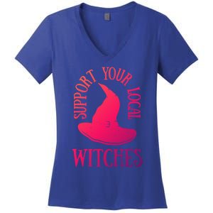 Funny Halloween Support Your Local Witches Funny Gift Women's V-Neck T-Shirt