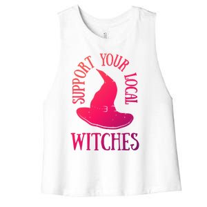 Funny Halloween Support Your Local Witches Funny Gift Women's Racerback Cropped Tank