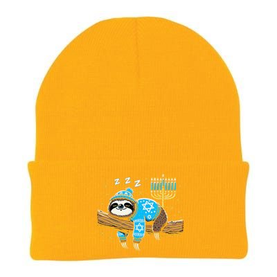 Funny Hanukkah Sloth Jewish Chanukah Sleeping Hanukkah Pjs Knit Cap Winter Beanie