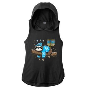 Funny Hanukkah Sloth Jewish Chanukah Sleeping Hanukkah Pjs Ladies PosiCharge Tri-Blend Wicking Draft Hoodie Tank