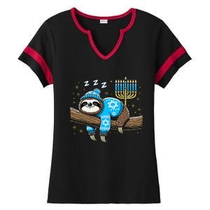 Funny Hanukkah Sloth Jewish Chanukah Sleeping Hanukkah Pjs Ladies Halftime Notch Neck Tee