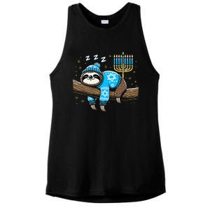 Funny Hanukkah Sloth Jewish Chanukah Sleeping Hanukkah Pjs Ladies PosiCharge Tri-Blend Wicking Tank