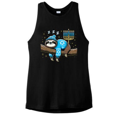 Funny Hanukkah Sloth Jewish Chanukah Sleeping Hanukkah Pjs Ladies PosiCharge Tri-Blend Wicking Tank