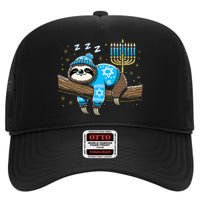 Funny Hanukkah Sloth Jewish Chanukah Sleeping Hanukkah Pjs High Crown Mesh Back Trucker Hat