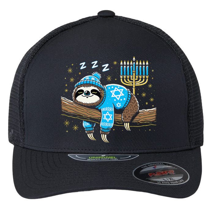 Funny Hanukkah Sloth Jewish Chanukah Sleeping Hanukkah Pjs Flexfit Unipanel Trucker Cap