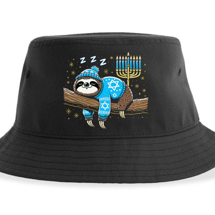 Funny Hanukkah Sloth Jewish Chanukah Sleeping Hanukkah Pjs Sustainable Bucket Hat