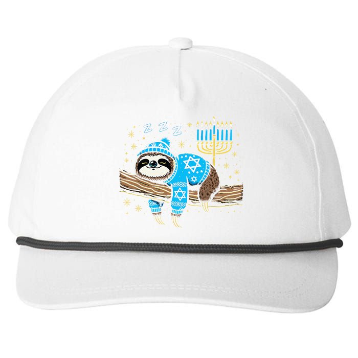 Funny Hanukkah Sloth Jewish Chanukah Sleeping Hanukkah Pjs Snapback Five-Panel Rope Hat