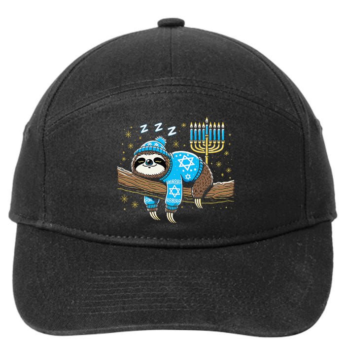 Funny Hanukkah Sloth Jewish Chanukah Sleeping Hanukkah Pjs 7-Panel Snapback Hat